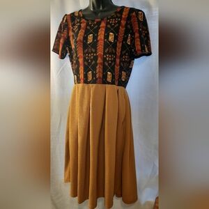 LuLaRoe Black and Brown Geometric Midi Dress